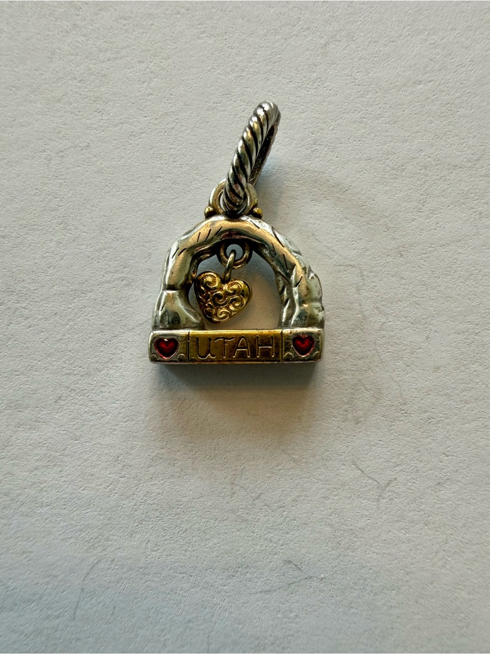 Brighton Two-Tone Utah Rainbow Bridge Charm Pendant with Red Accents